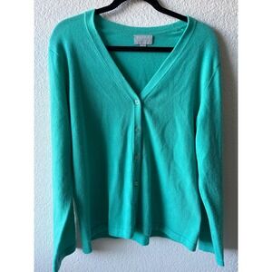 Pure Collection 100% Cashmere Teal Cardigan Sz 14-16 Quiet Luxury Preppy